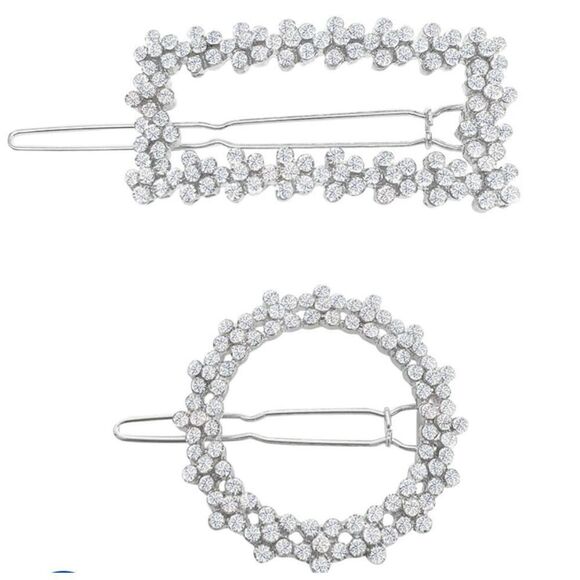 ZAXIE Circle & Square Hair Clips Set of 2 with Clear Stones bundle - Picture 1 of 2